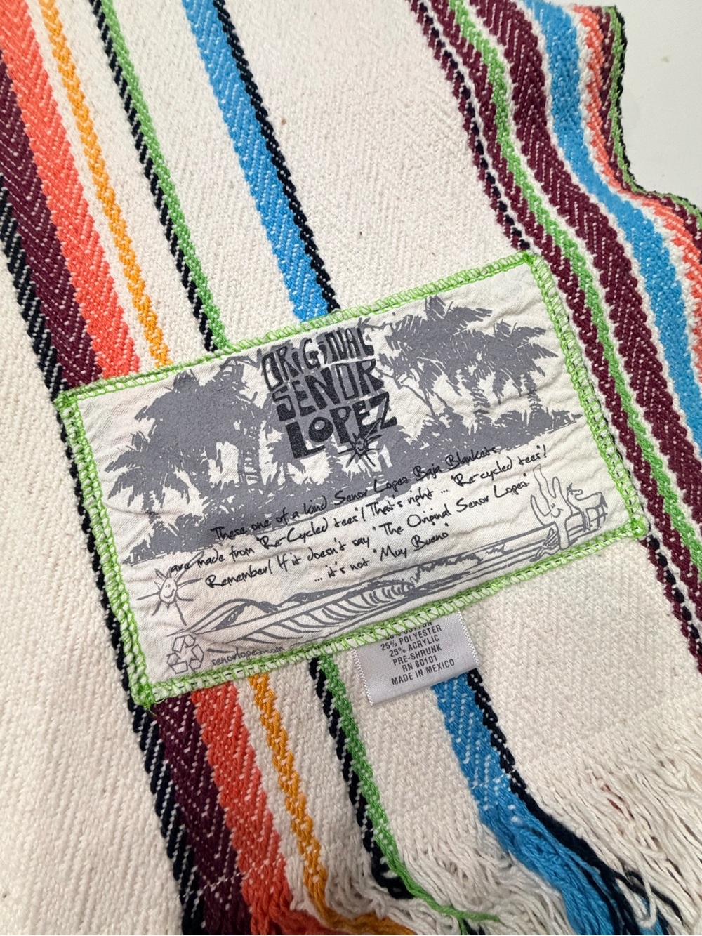 Original Señor López Serape-Style Beach Blanket - Multicolor Stripe